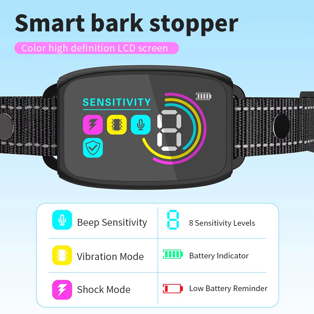 Dog Training Collar Automatic anti Bark Dog Collar Type-C Rechargeable Dog Trainer Electric Shock Vibration Buzzer Waterproof