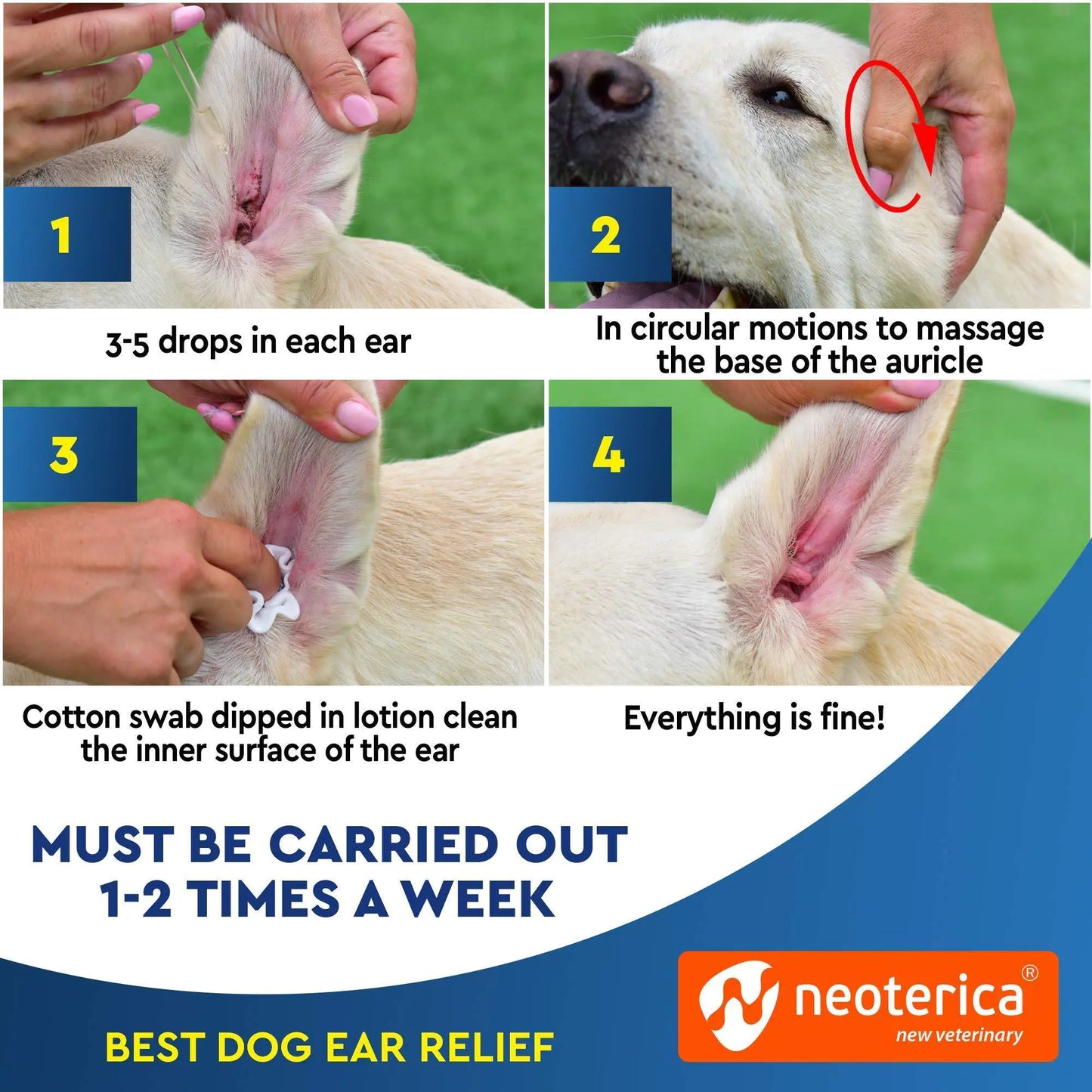 Gotas Limpiadoras para Oídos de Perros y Gatos Solución Lavante para Infección Ótica por Levaduras y Tratamiento de Oídos con Picazón