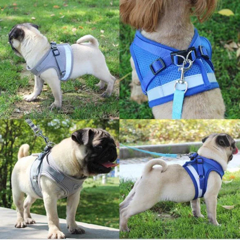 1Pc Vest Harness Leash Adjustable Mesh Vest Dog Harness Collar Chest Strap Leash Harnesses with Traction Rope XS/S/M/L/XL