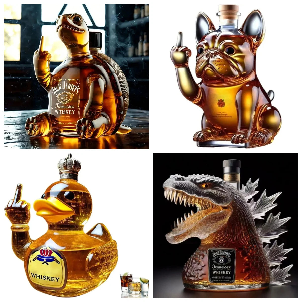 Licorera Cristal Divertida 10Oz - Decoración Bar Animales Whiskey Vino
