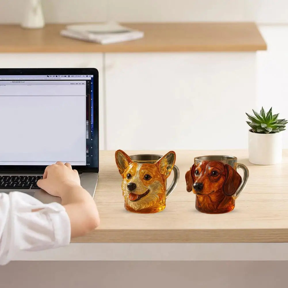 Taza 3D Cara Perro - Vaso Cristal Divertido Amantes Mascotas Escultural