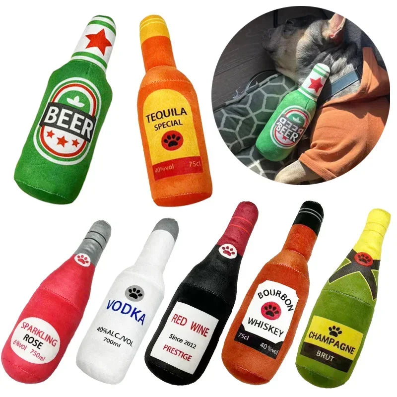 Juguete Botella Cerveza Peluche Premium - Squeaker Dental Perros Todos Tamaños