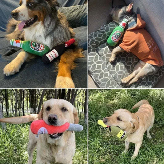 Juguete Botella Cerveza Peluche Premium - Squeaker Dental Perros Todos Tamaños