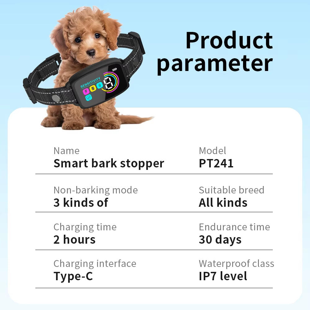 Dog Training Collar Automatic anti Bark Dog Collar Type-C Rechargeable Dog Trainer Electric Shock Vibration Buzzer Waterproof