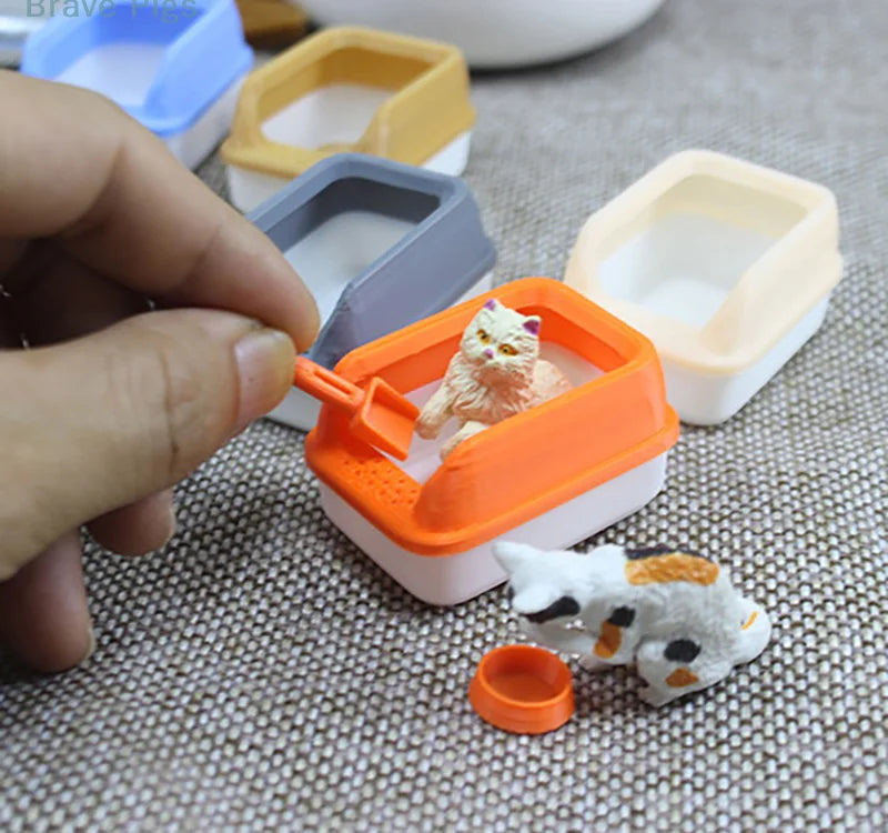 Set 3 Piezas Miniatura Caja Arena Gatos - Decoración Casa Muñecas DIY