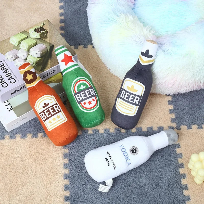 Juguete Botella Cerveza Peluche Premium - Squeaker Dental Perros Todos Tamaños