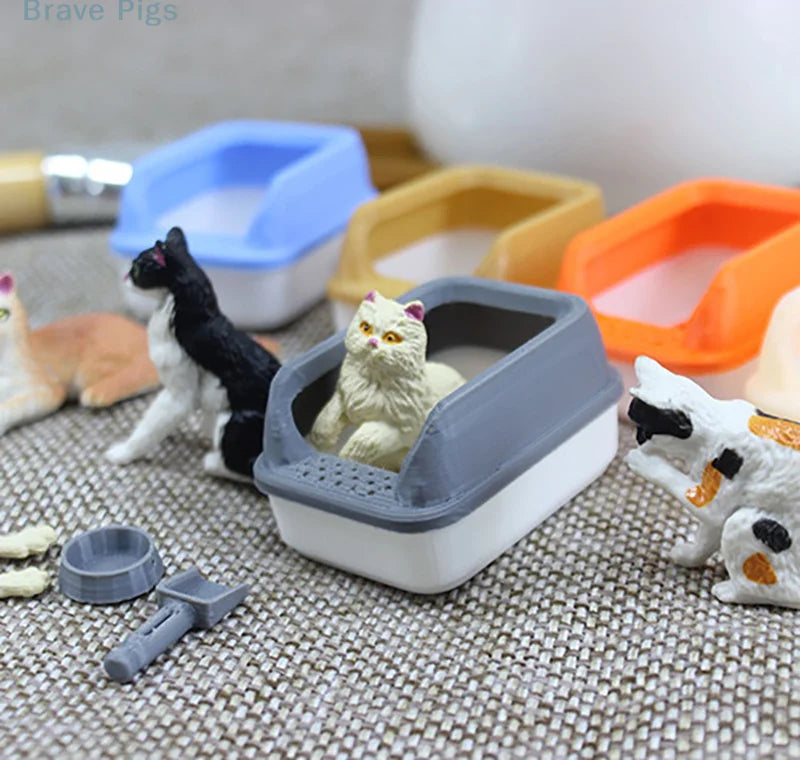 Set 3 Piezas Miniatura Caja Arena Gatos - Decoración Casa Muñecas DIY