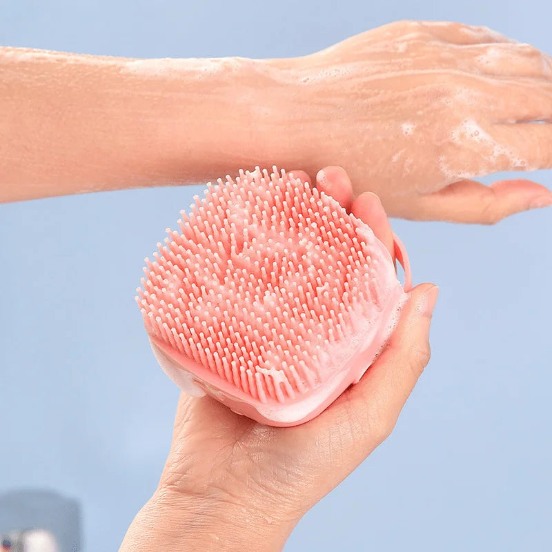 Pet Grooming Bath Massage Brush with Soap and Shampoo Dispenser, Soft Silicone Bristle for Long Short Haired Dogs Cats Shower
