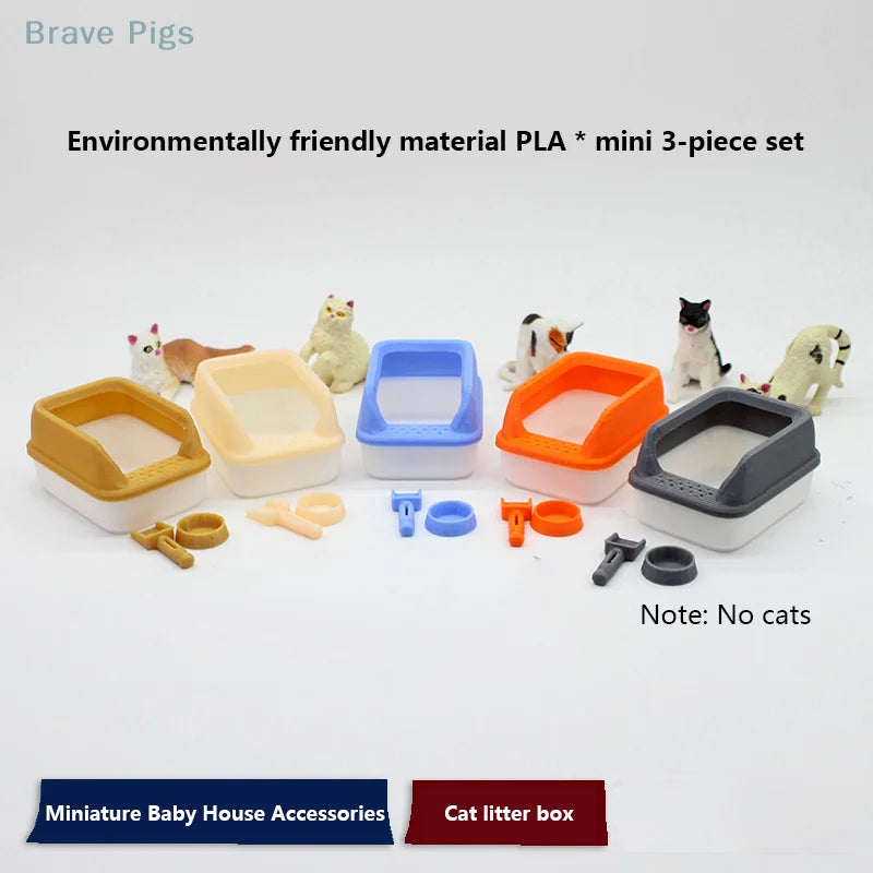 Set 3 Piezas Miniatura Caja Arena Gatos - Decoración Casa Muñecas DIY