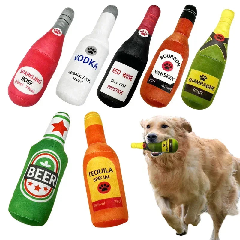 Juguete Botella Cerveza Peluche Premium - Squeaker Dental Perros Todos Tamaños