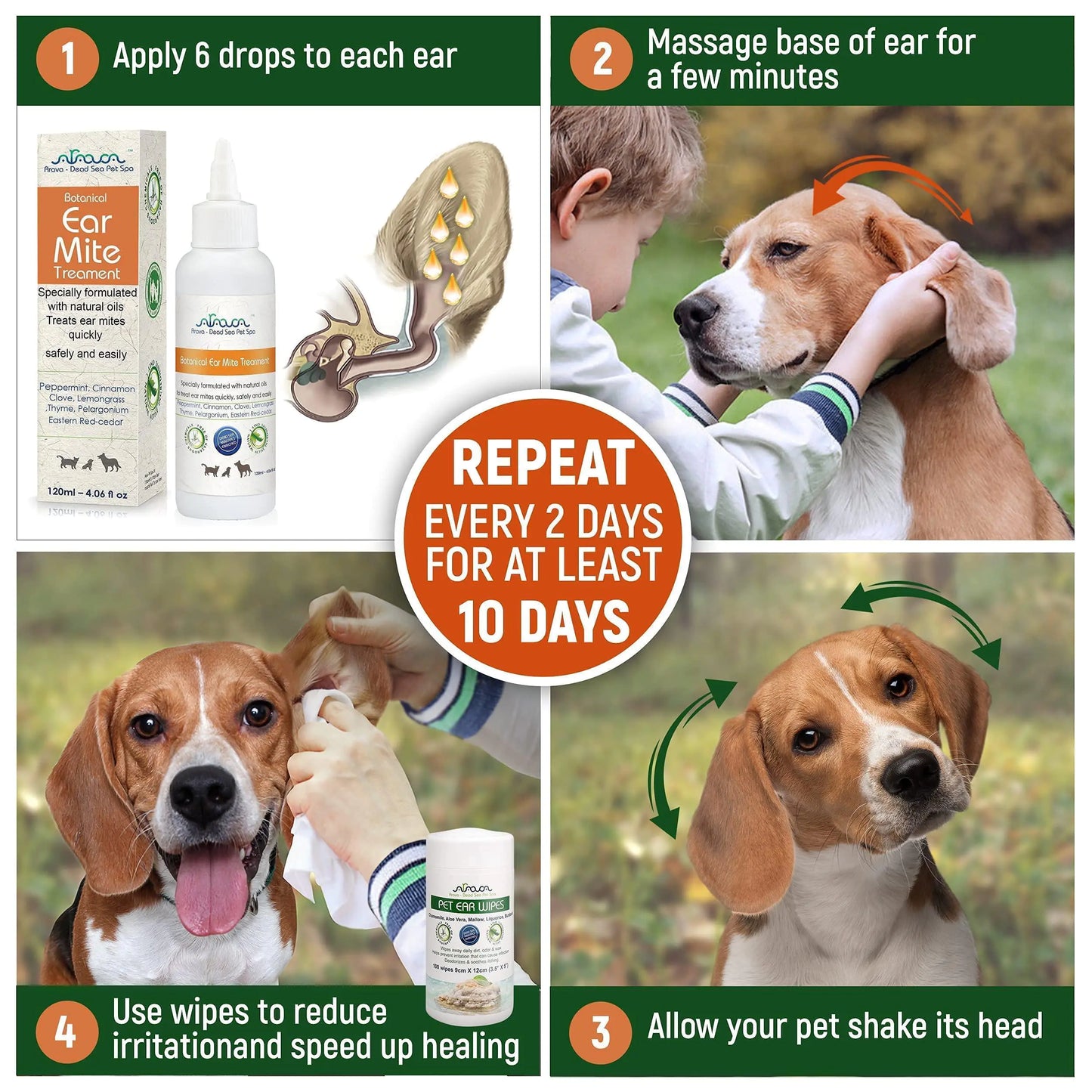 Tratamiento Natural para Ácaros de Oído en Perros y Gatos, Limpiador de Infecciones por Ácaros de Oído