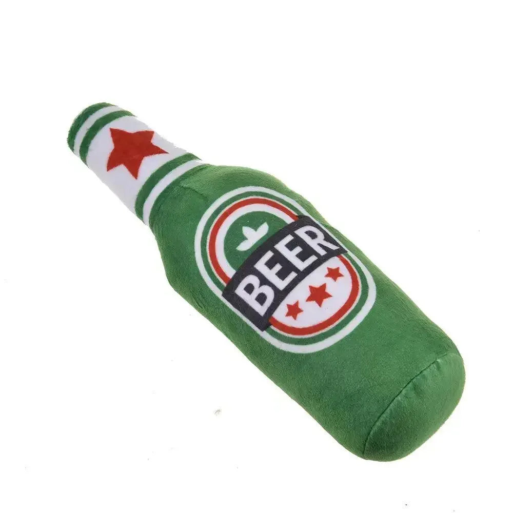Juguete Botella Cerveza Peluche Premium - Squeaker Dental Perros Todos Tamaños