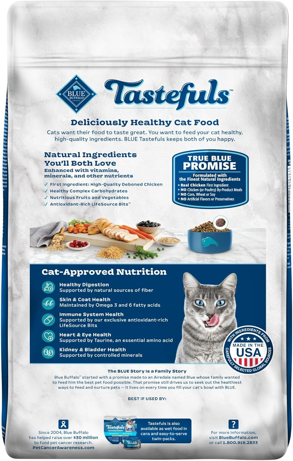 Tastefuls Natural Dry Food for Adult Indoor Cats, Chicken & Brown Rice Recipe, 15-Lb. Bag