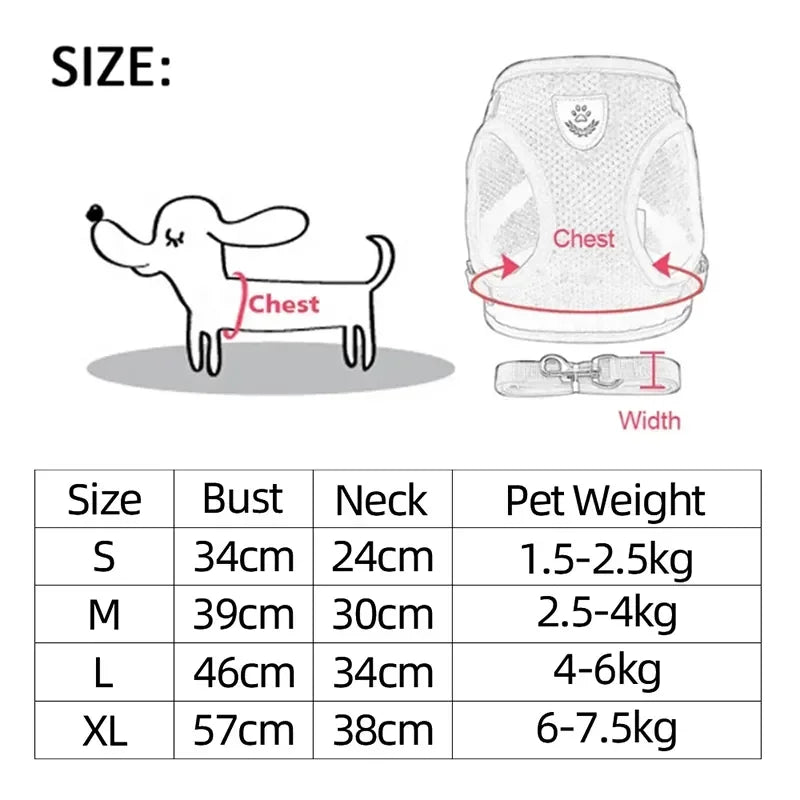 Arnés Chaleco Ajustable para Gatos y Perros - Malla Transpirable con Correa