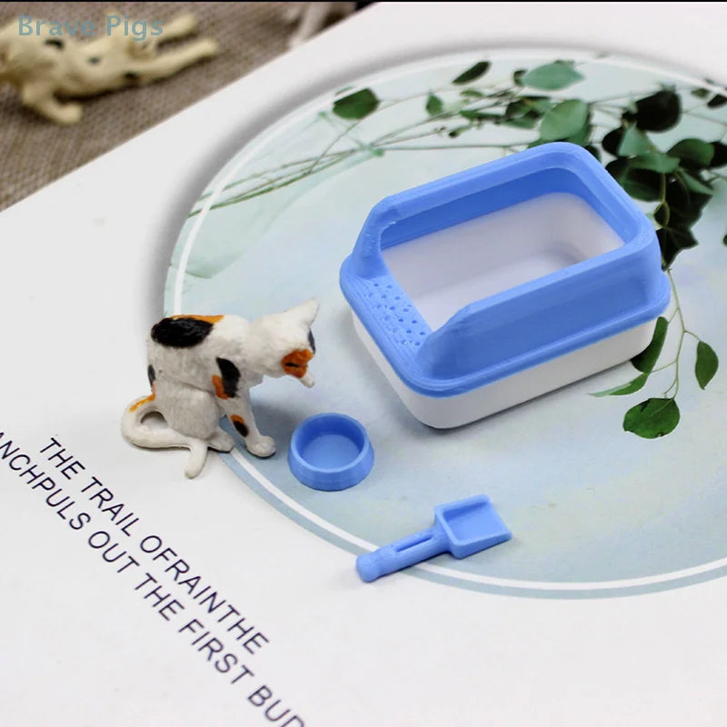 Set 3 Piezas Miniatura Caja Arena Gatos - Decoración Casa Muñecas DIY