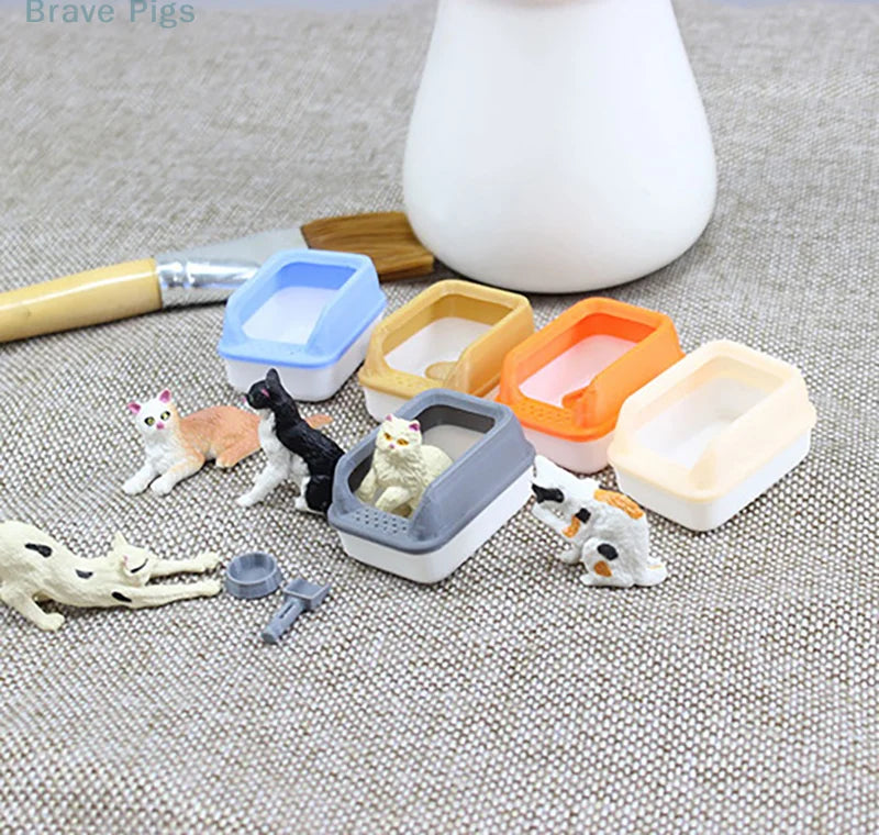 Set 3 Piezas Miniatura Caja Arena Gatos - Decoración Casa Muñecas DIY