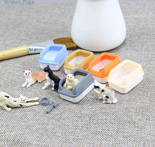 Set 3 Piezas Miniatura Caja Arena Gatos - Decoración Casa Muñecas DIY